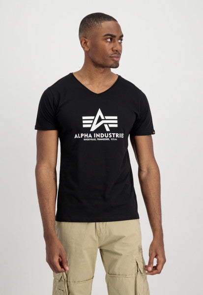 CAMISETA BÁSICA CON CUELLO EN V - BLACK - ALPHA INDUSTRIES