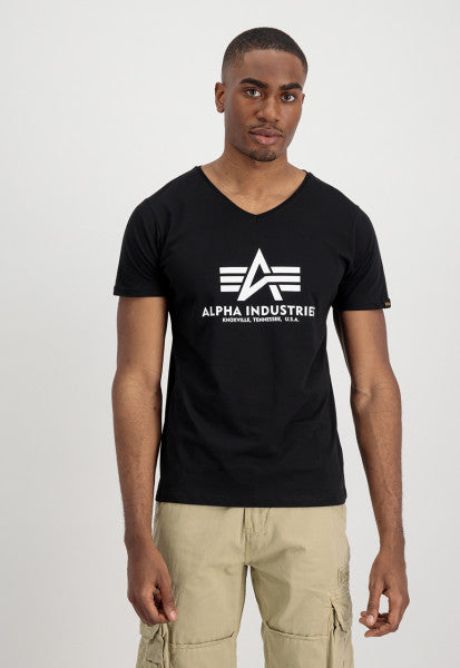 CAMISETA BÁSICA CON CUELLO EN V - BLACK - ALPHA INDUSTRIES