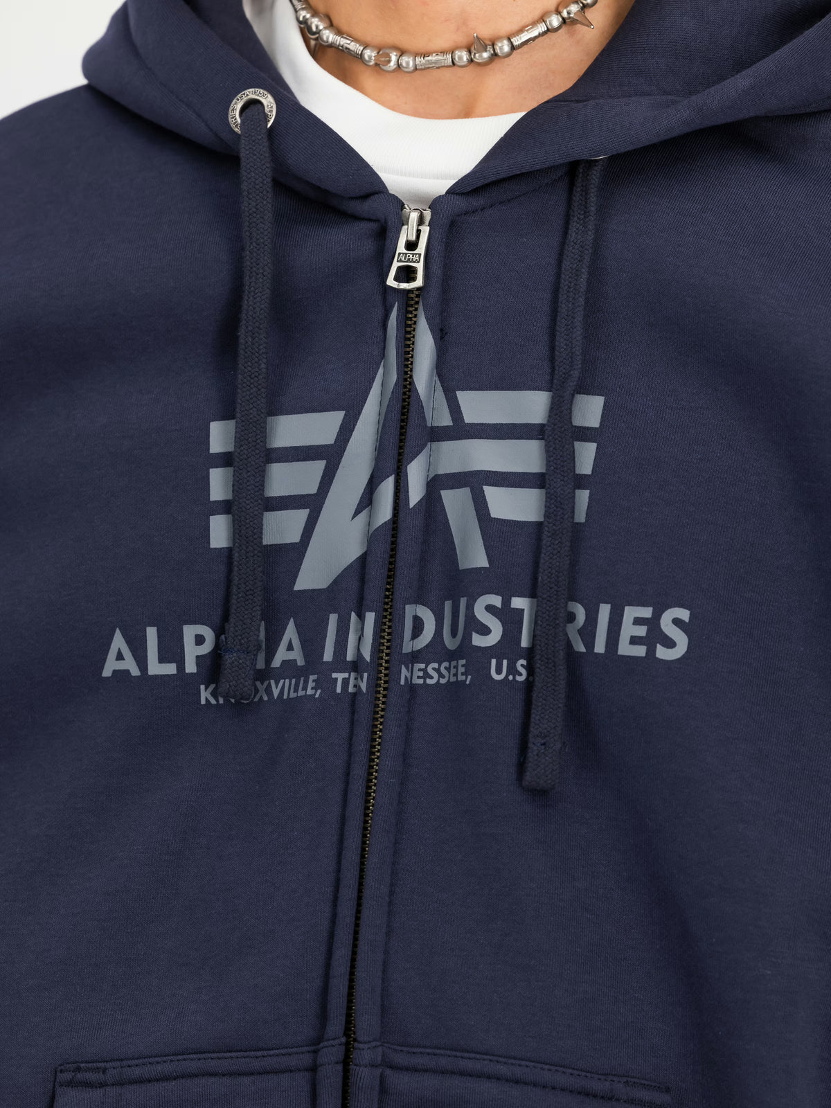 SUDADERA BÁSICA CON CREMALLERA Y CAPUCHA - AZUL MARINO - ALPHA INDUSTRIES | 178325-07