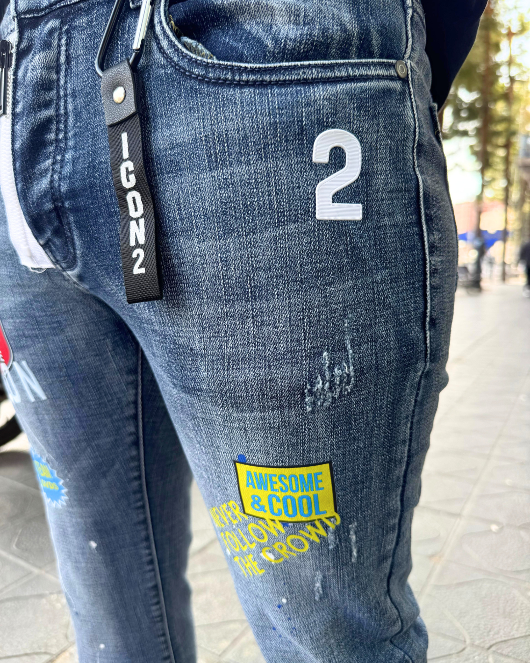 PANTALÓN PARCHES VAQUERO CREMALLERA SKINNY "ICON" - AZUL - OVDS