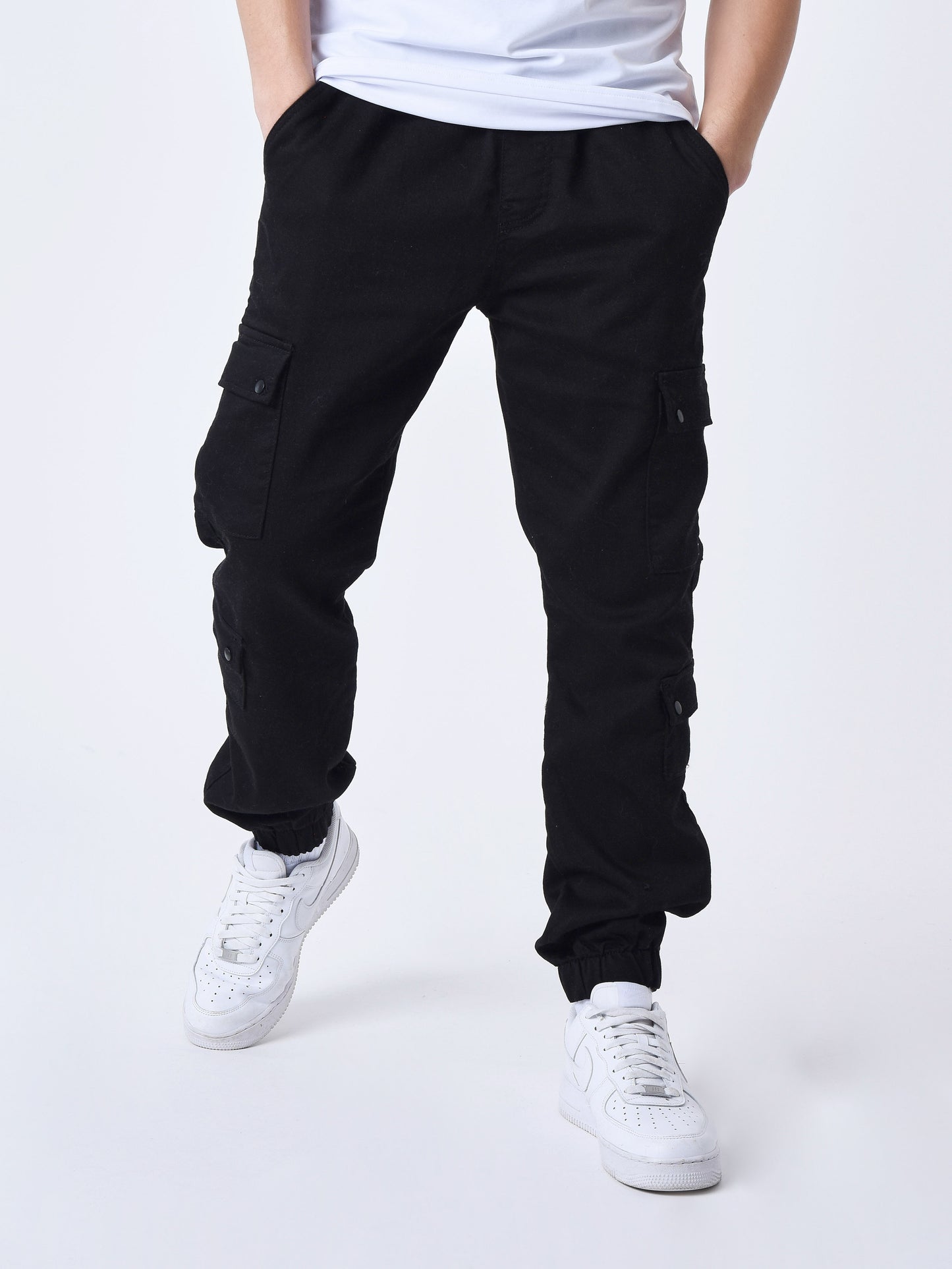 PANTALÓN CARGO MULTIBOLSILLOS CON CINTURA ELÁSTICA - NEGRO - PROJECT X PARIS | T19939-1_BK