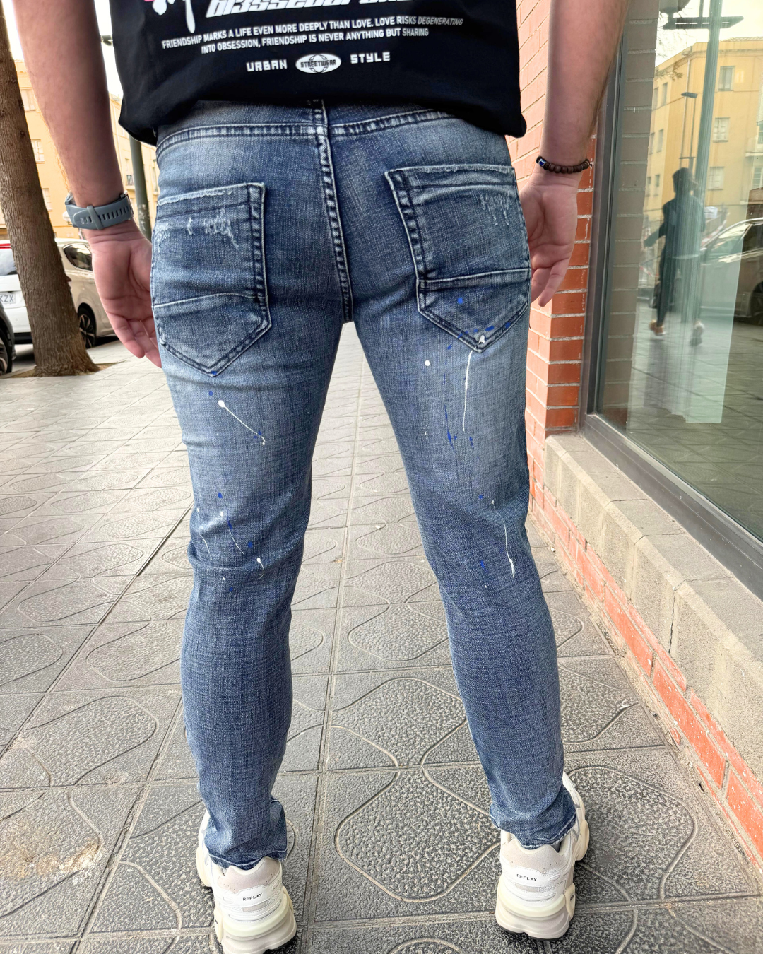 PANTALÓN PARCHES VAQUERO CREMALLERA SKINNY "ICON" - AZUL - OVDS