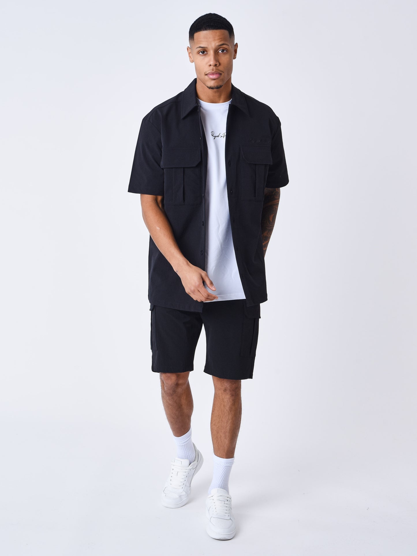 CAMISA DE MANGA CORTA CON TEXTURA ESTILO CARGO - NEGRO - PROJECT X PARIS | 2310034_BK1