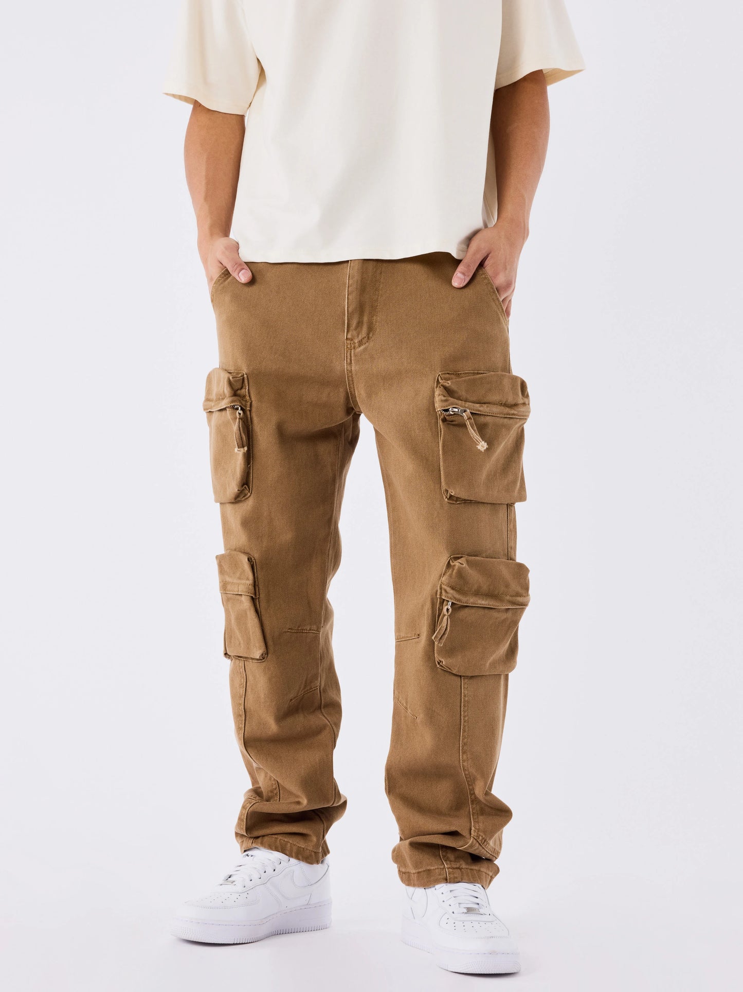 PANTALÓN ANCHO CARGO MULTIBOLSILLOS - MARRÓN - PROJECT X PARIS | T249042_CM