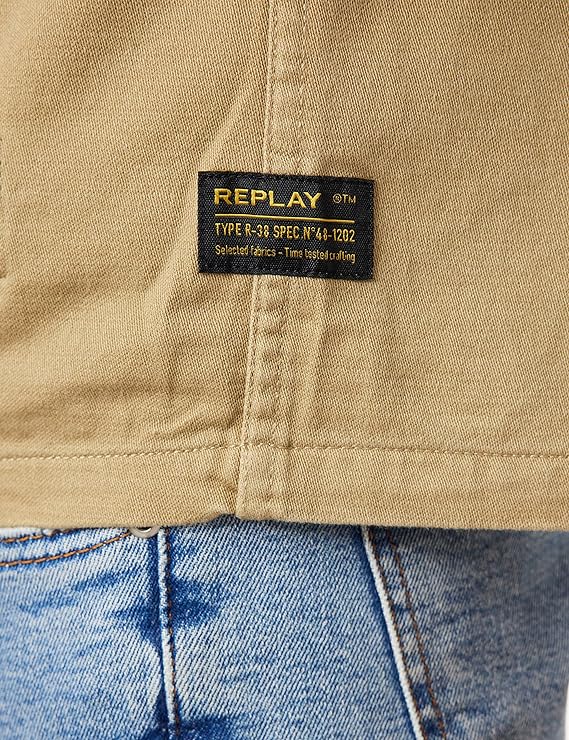 CAMISA DE MANGA CORTA DE ALGODÓN SATINADO - ARENA - REPLAY | M4083.000.84024