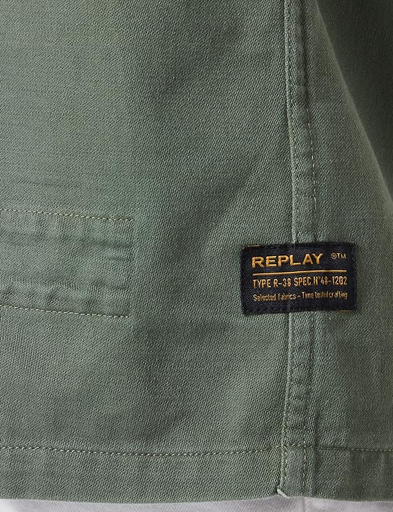 CAMISA DE MANGA CORTA DE ALGODÓN SATINADO - CAQUI - REPLAY | M4083.000.84024