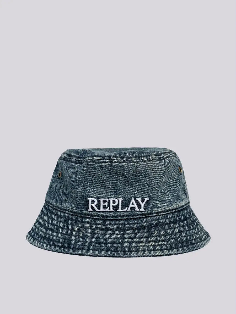 SOMBRERO "BUCKET" PESCADOR VAQUERO CON LOGO BORDADO - AZUL - REPLAY | AW4303.000.A0013B