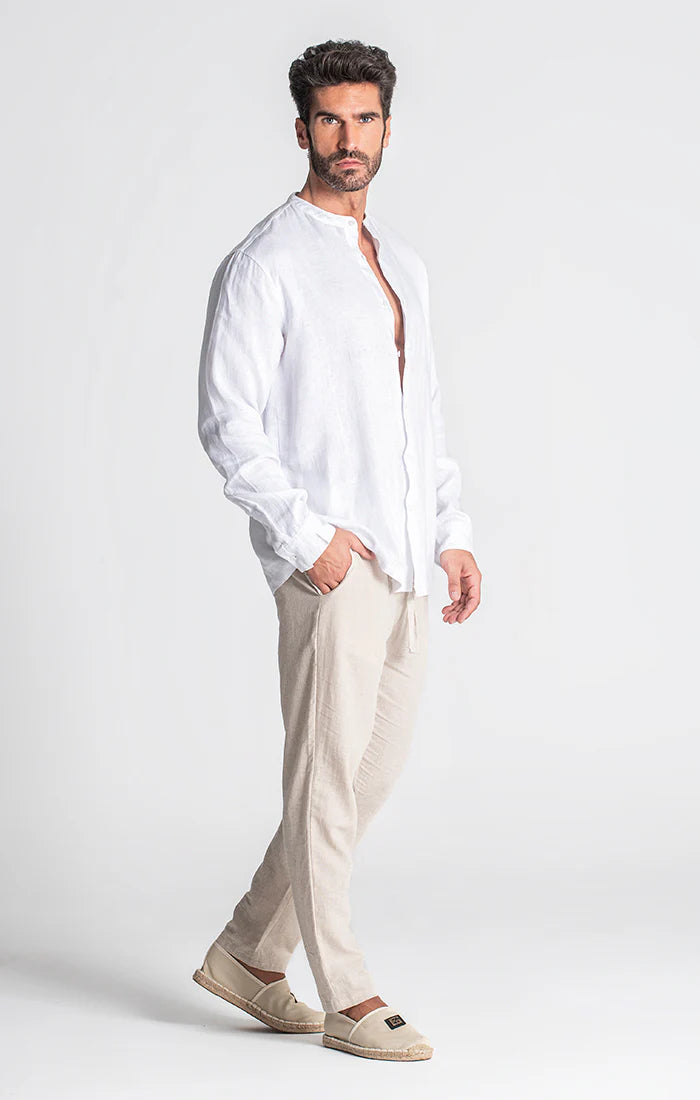 CAMISA DE LINO CON CUELLO MAO "GRANDAD" - BLANCO - GIANNI KAVANAGH | GKM005861