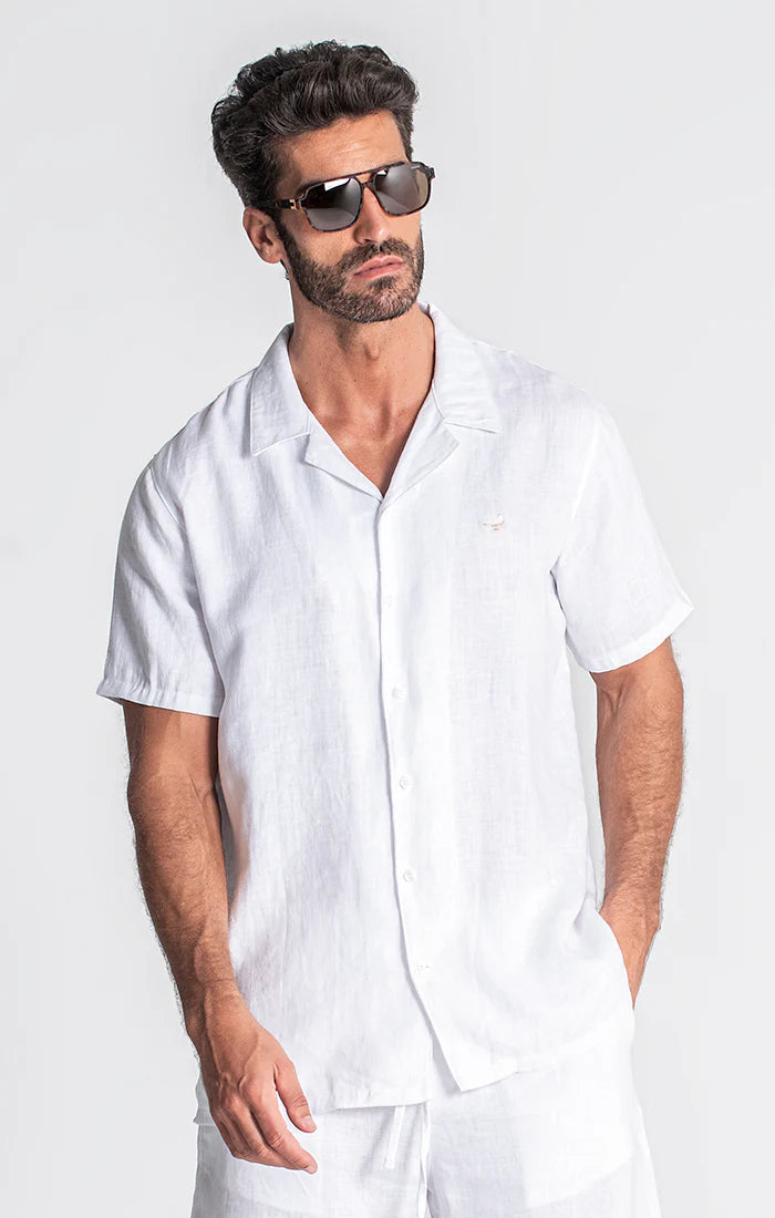 CAMISA MANGA CORTA HAWAIANA DE LINO - BLANCO - GIANNI KAVANAGH | GKM005864