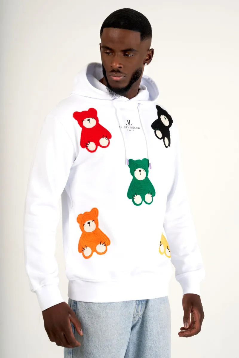SUDADERA CON CAPUCHA "MULTI BEARS" - BLANCO - LOUIS VENDOME PARIS | LV L01