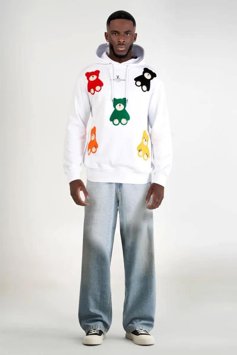 SUDADERA CON CAPUCHA "MULTI BEARS" - BLANCO - LOUIS VENDOME PARIS | LV L01