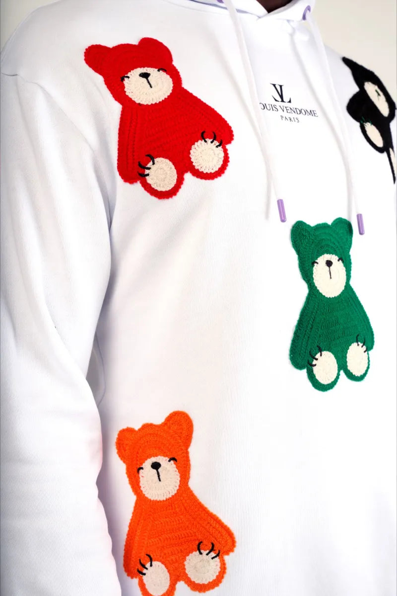 SUDADERA CON CAPUCHA "MULTI BEARS" - BLANCO - LOUIS VENDOME PARIS | LV L01