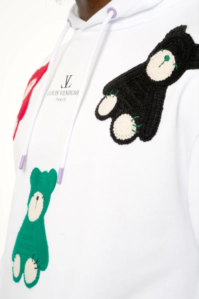 SUDADERA CON CAPUCHA "MULTI BEARS" - BLANCO - LOUIS VENDOME PARIS | LV L01