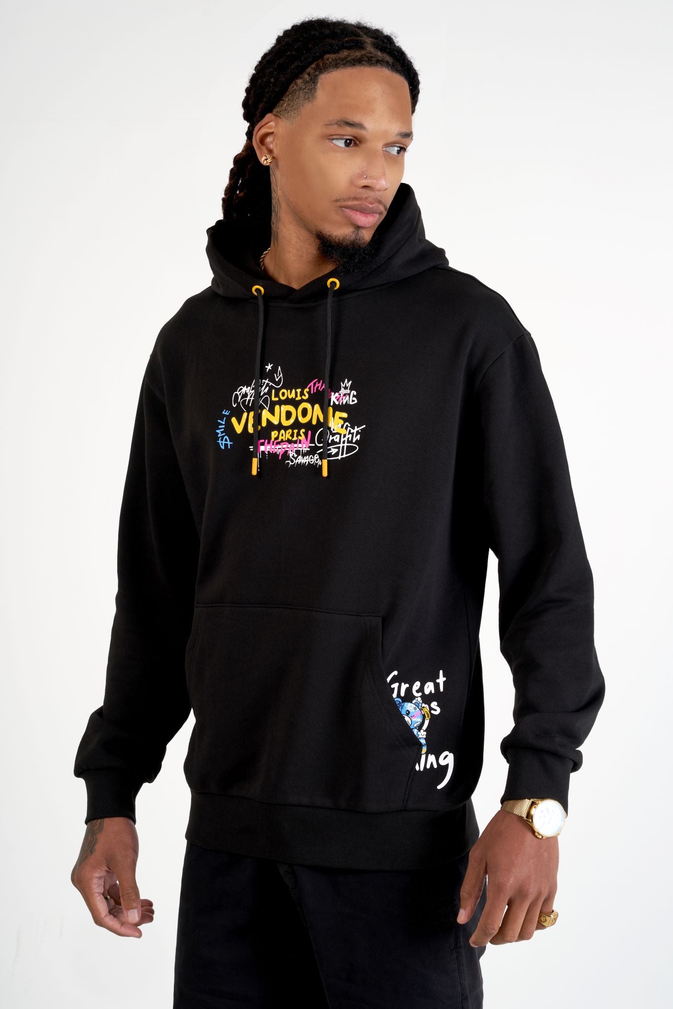 SUDADERA CON CAPUCHA "GRAFFITI BEAR" - NEGRO - LOUIS VENDOME PARIS | LV L04