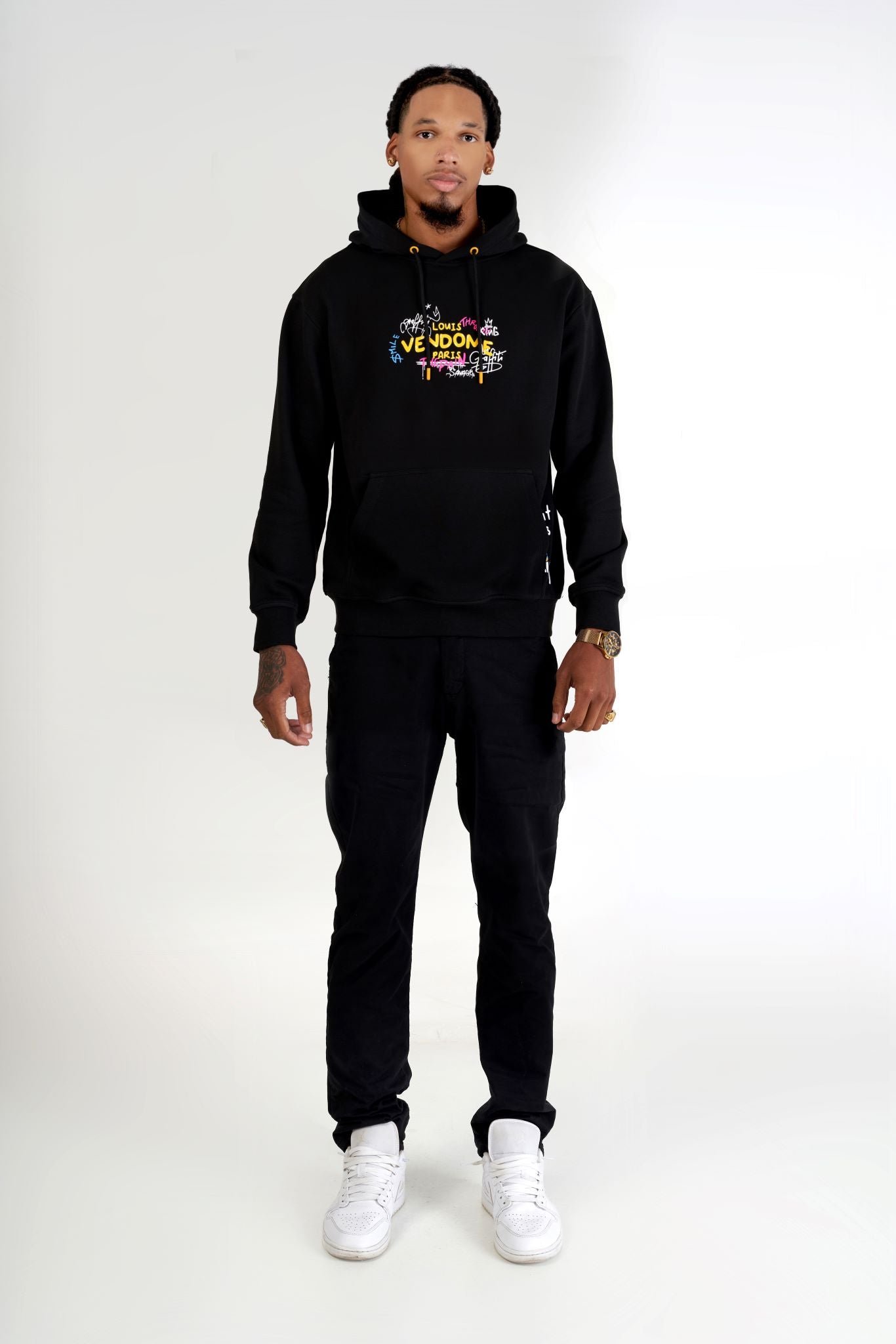 SUDADERA CON CAPUCHA "GRAFFITI BEAR" - NEGRO - LOUIS VENDOME PARIS | LV L04