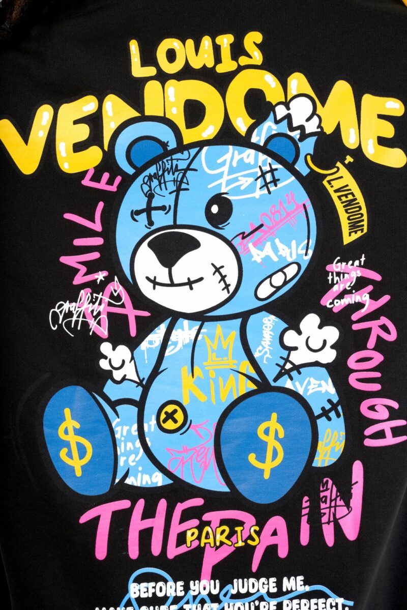 SUDADERA CON CAPUCHA "GRAFFITI BEAR" - NEGRO - LOUIS VENDOME PARIS | LV L04