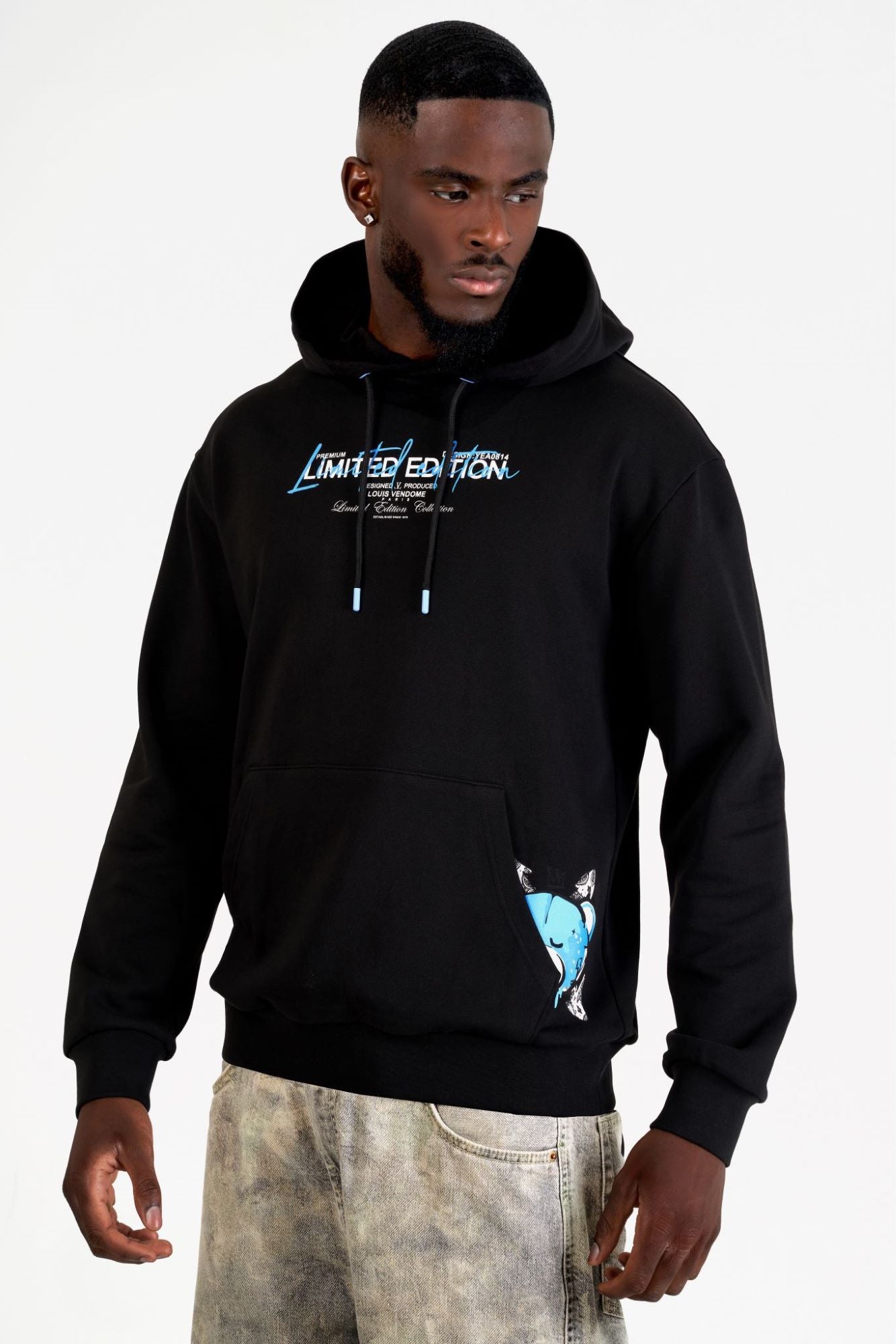 SUDADERA CON CAPUCHA "FASHION BEAR" - NEGRO/AZUL - LOUIS VENDOME PARIS | LV L05