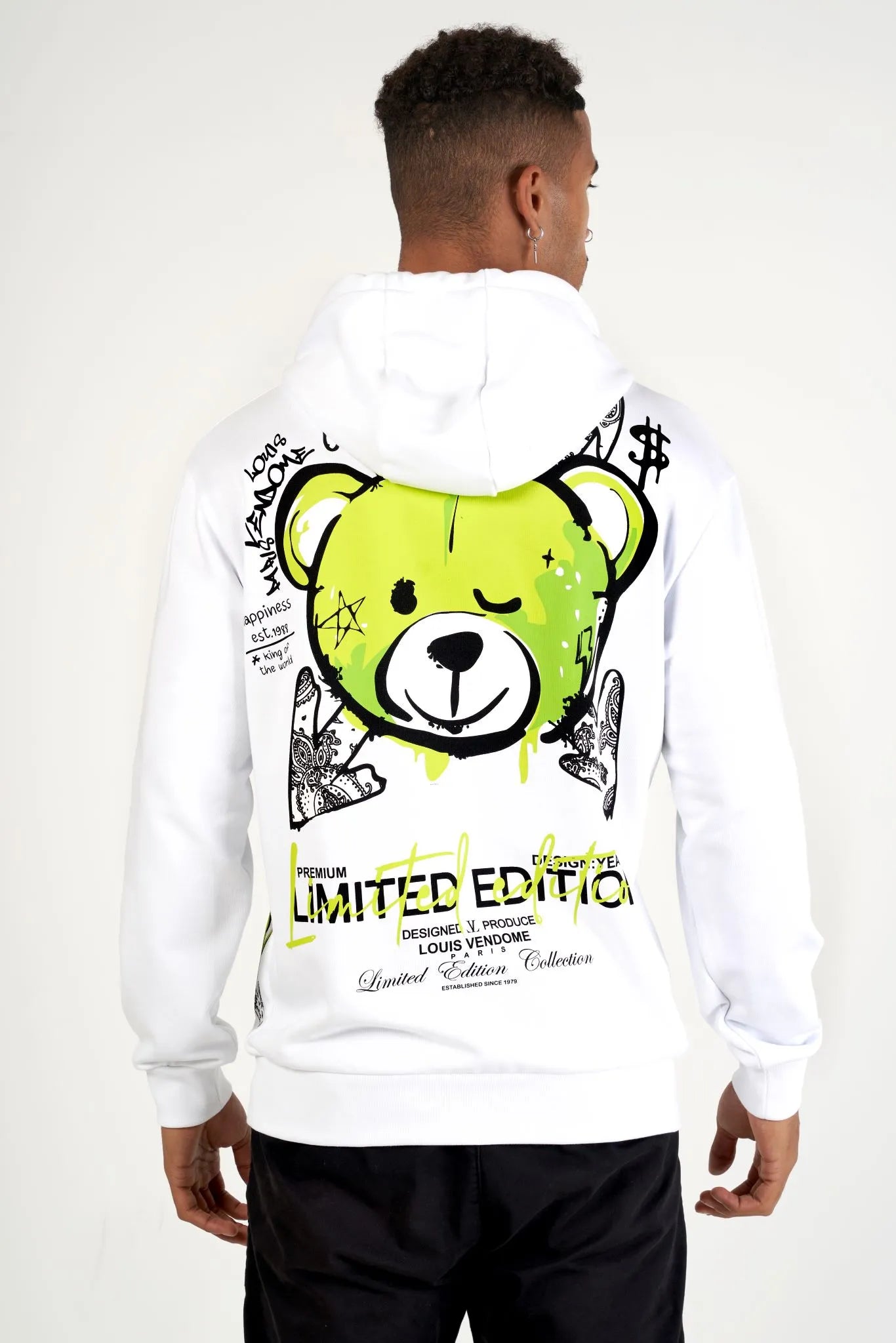 SUDADERA CON CAPUCHA "FASHION BEAR" - BLANCO/VERDE - LOUIS VENDOME PARIS | LV L05