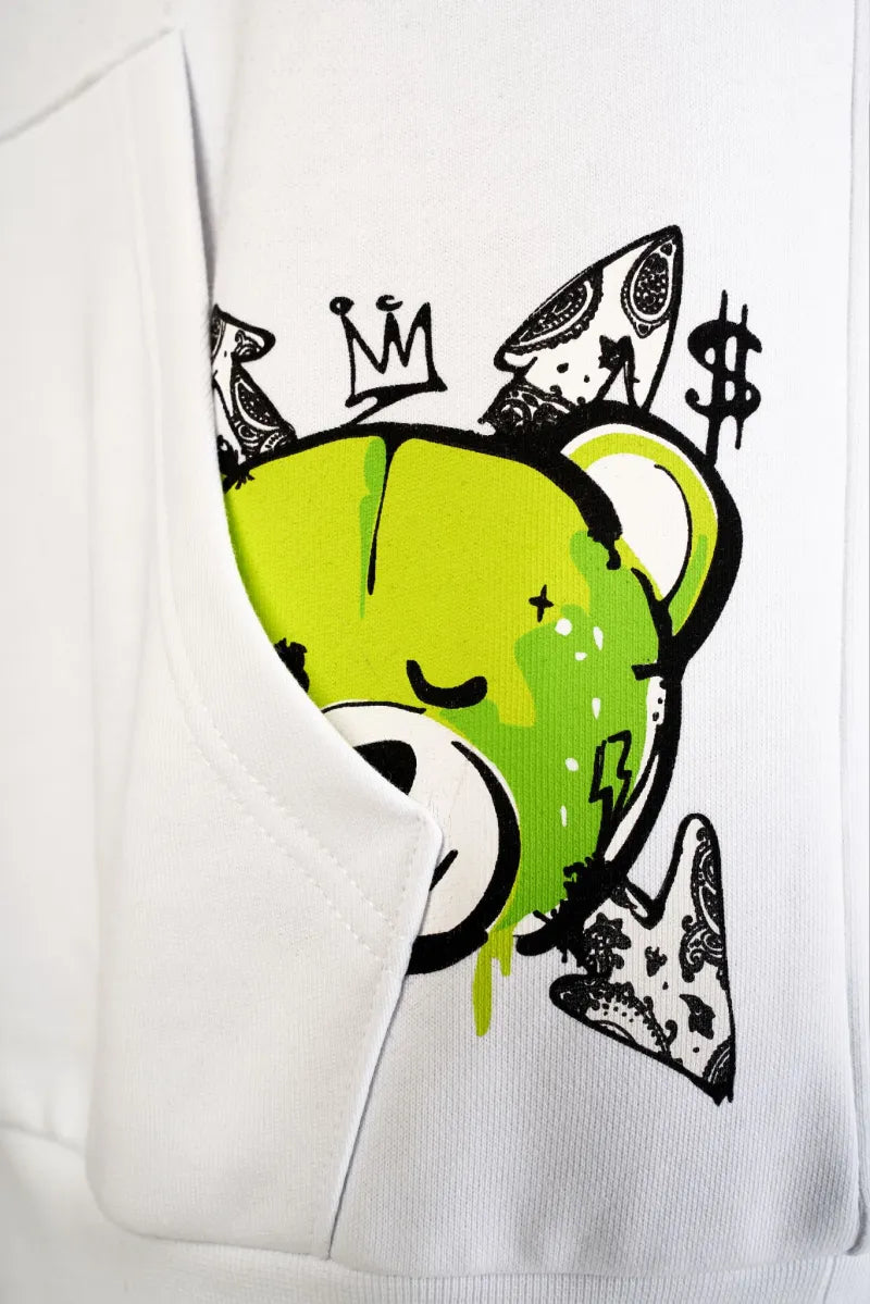 SUDADERA CON CAPUCHA "FASHION BEAR" - BLANCO/VERDE - LOUIS VENDOME PARIS | LV L05