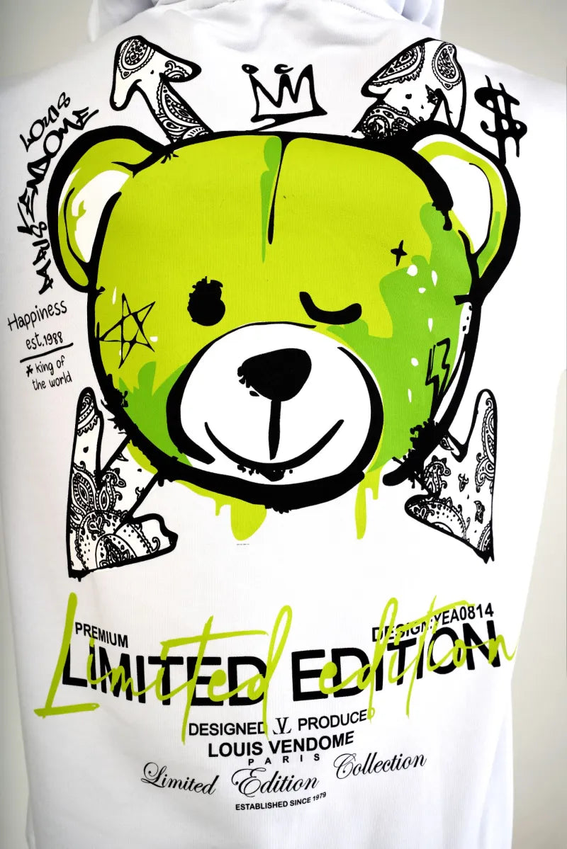 SUDADERA CON CAPUCHA "FASHION BEAR" - BLANCO/VERDE - LOUIS VENDOME PARIS | LV L05