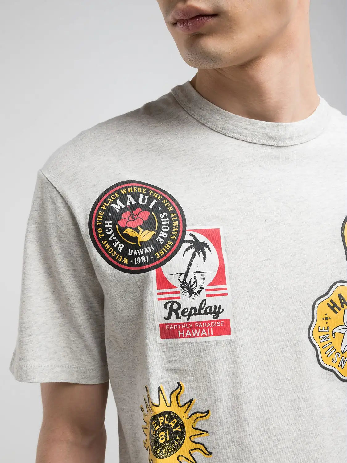 CAMISETA CON ESTAMPADO EFECTO PARCHE - GRIS CLARO - REPLAY | M3040.000.23814N