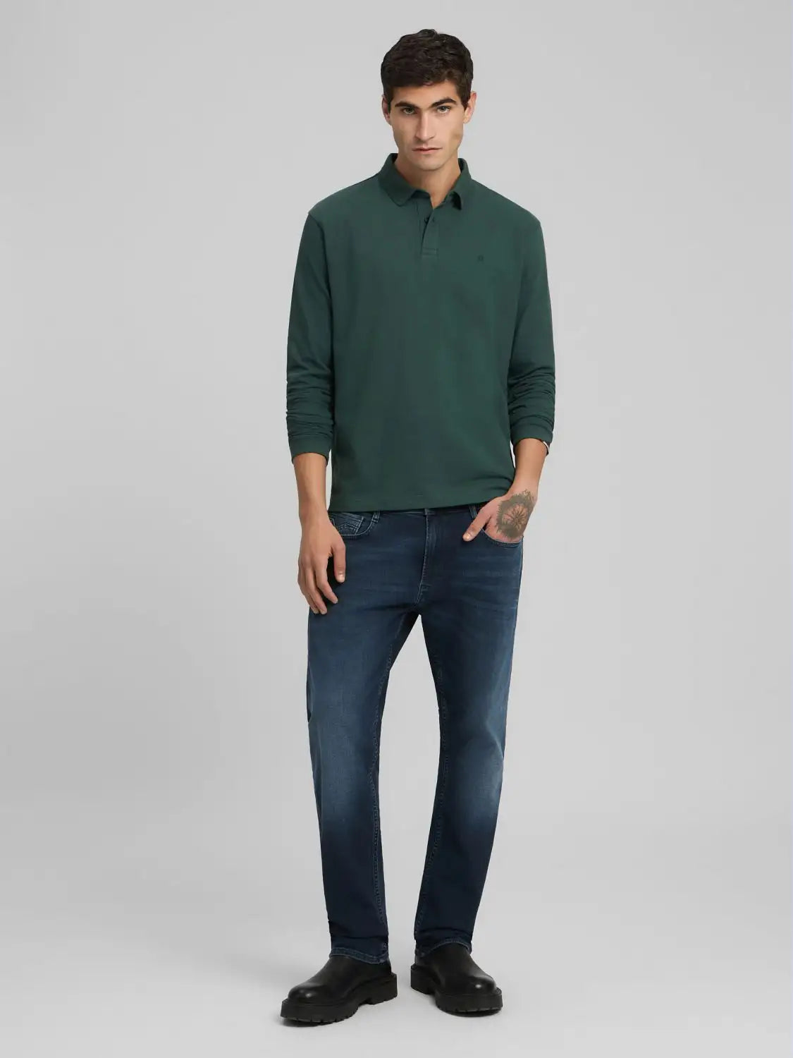 POLO DE MANGA LARGA DE PIQUÉ ELÁSTICO - VERDE - REPLAY | M3268 .000.21868