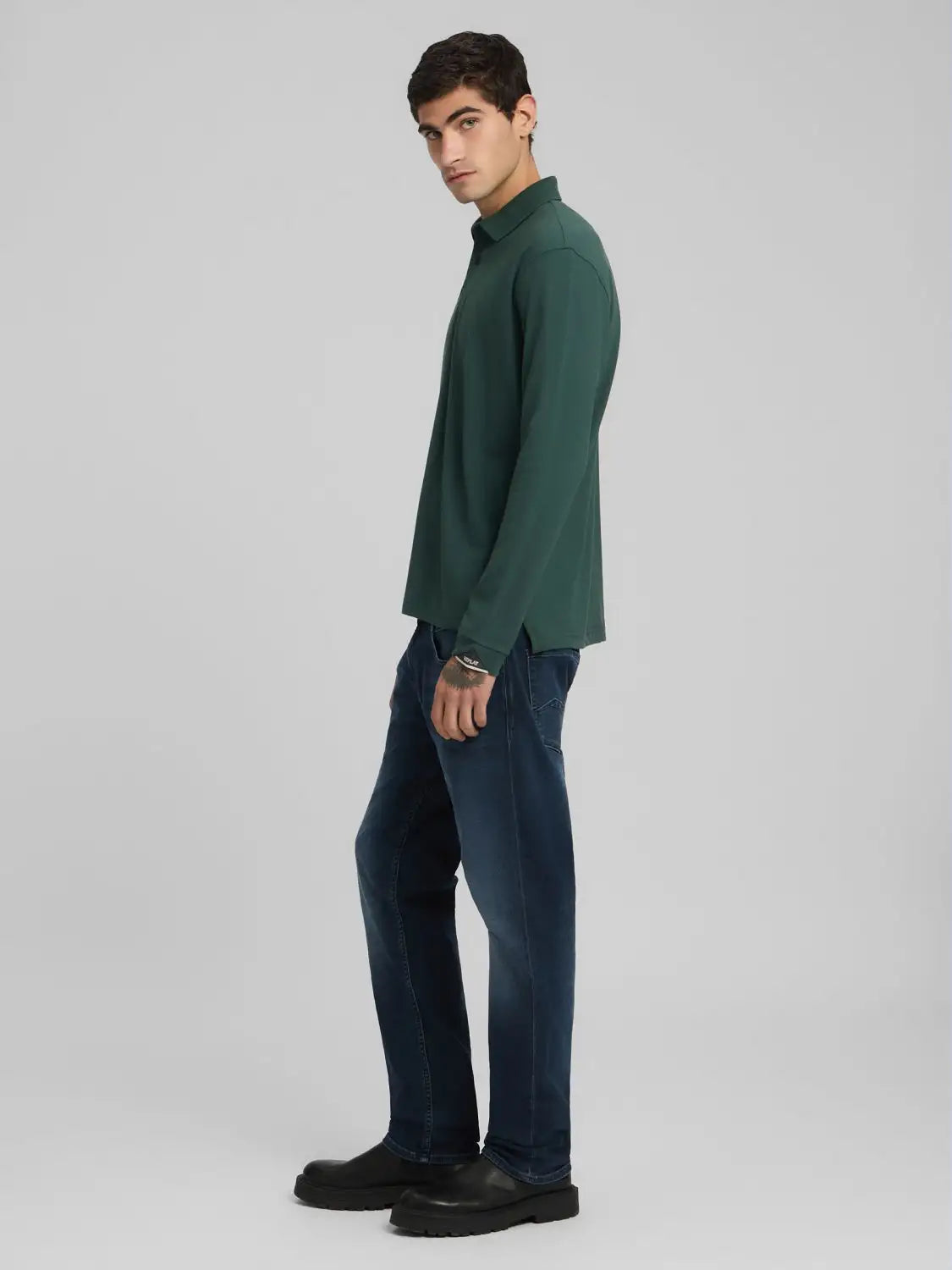 POLO DE MANGA LARGA DE PIQUÉ ELÁSTICO - VERDE - REPLAY | M3268 .000.21868