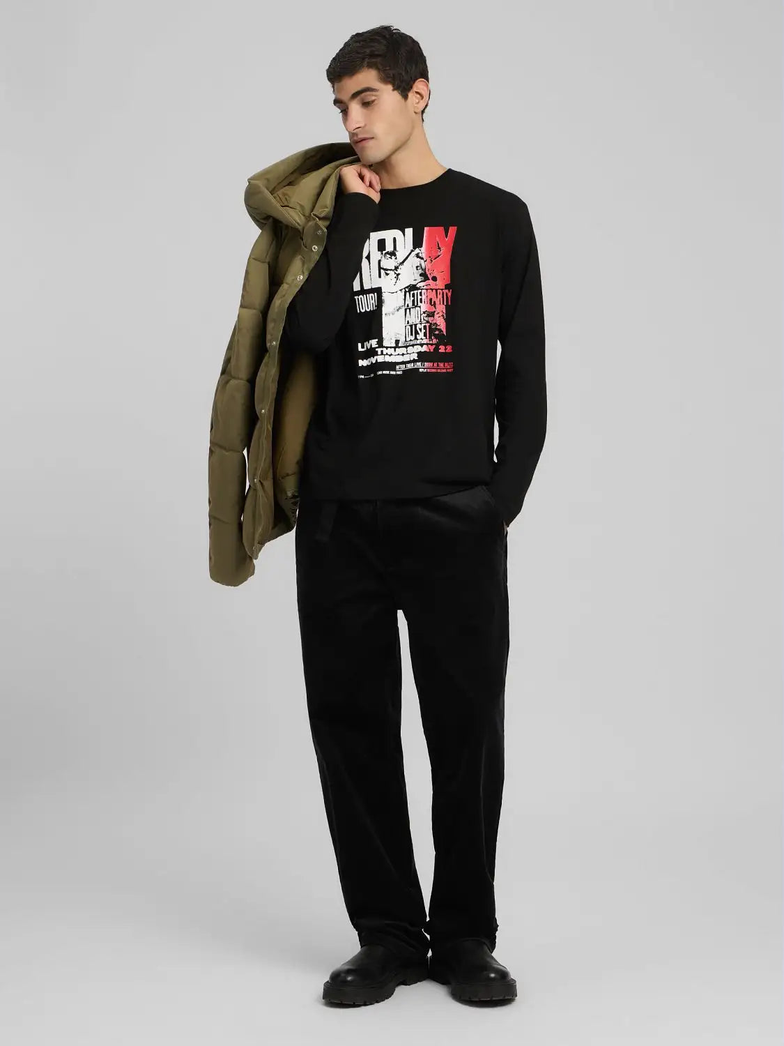 CAMISETA DE MANGA LARGA ESTAMPADO MUSICAL - NEGRO - REPLAY | M3302 .000.2660