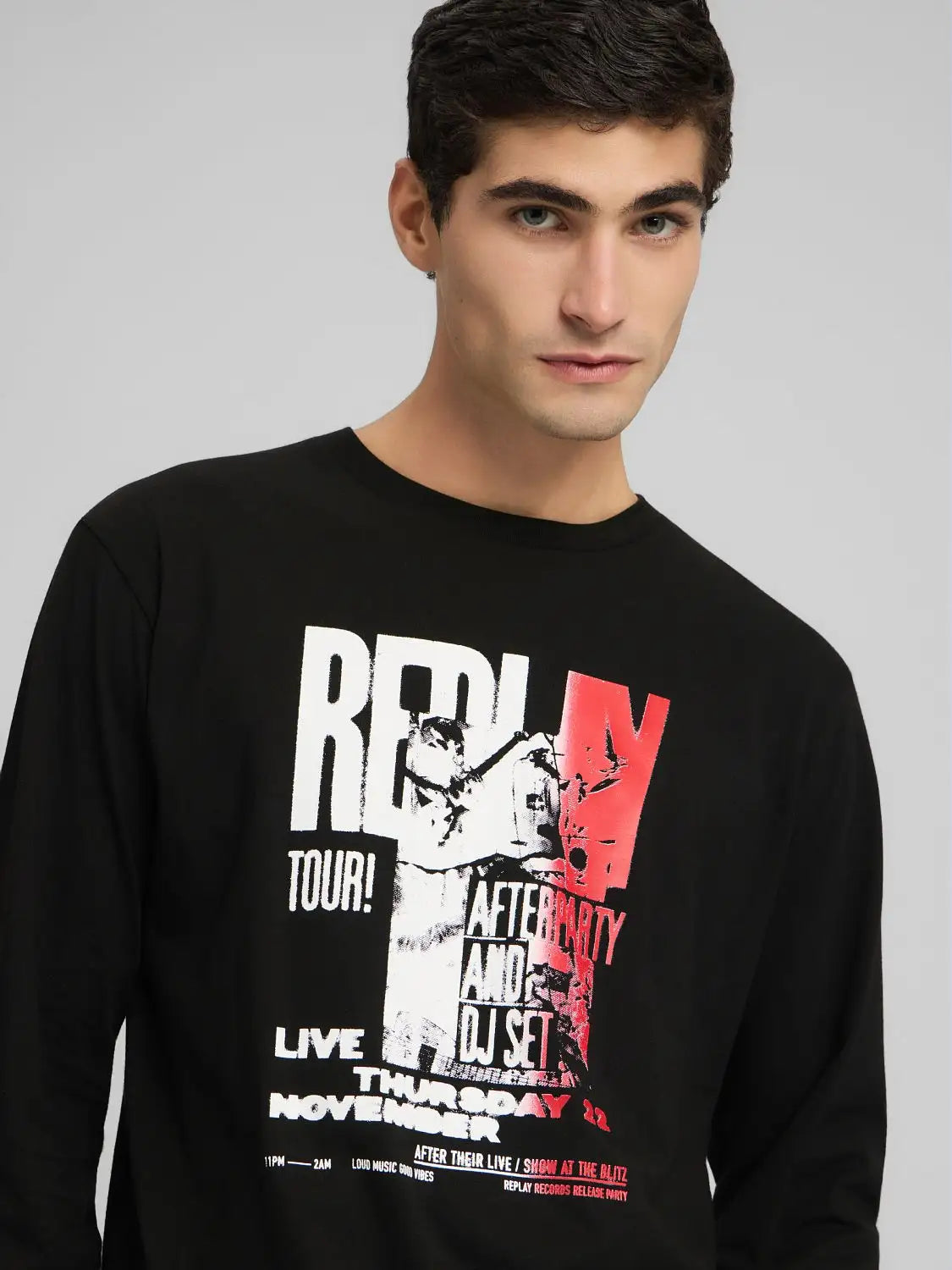 CAMISETA DE MANGA LARGA ESTAMPADO MUSICAL - NEGRO - REPLAY | M3302 .000.2660