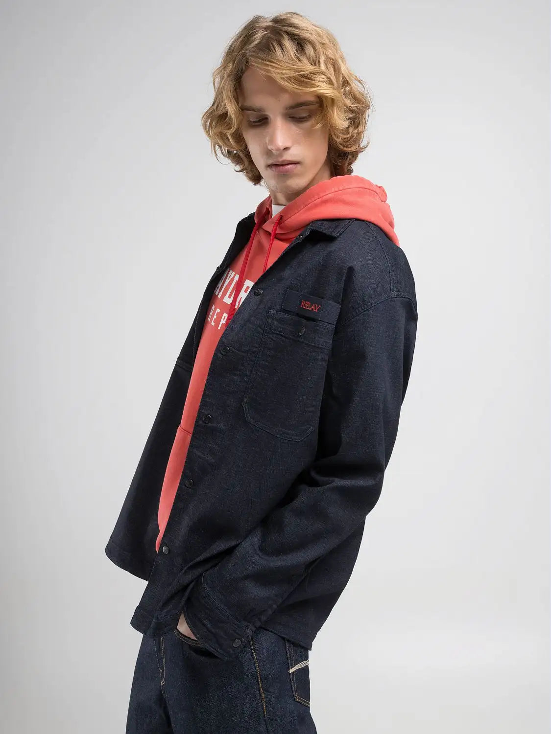 CAMISA VAQUERA CON LETRAS - AZUL MARINO - REPLAY | M4145R.000.875 84A