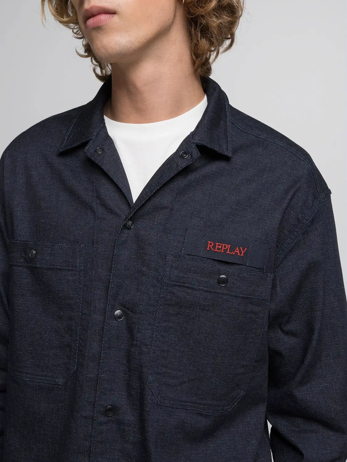 CAMISA VAQUERA CON LETRAS - AZUL MARINO - REPLAY | M4145R.000.875 84A