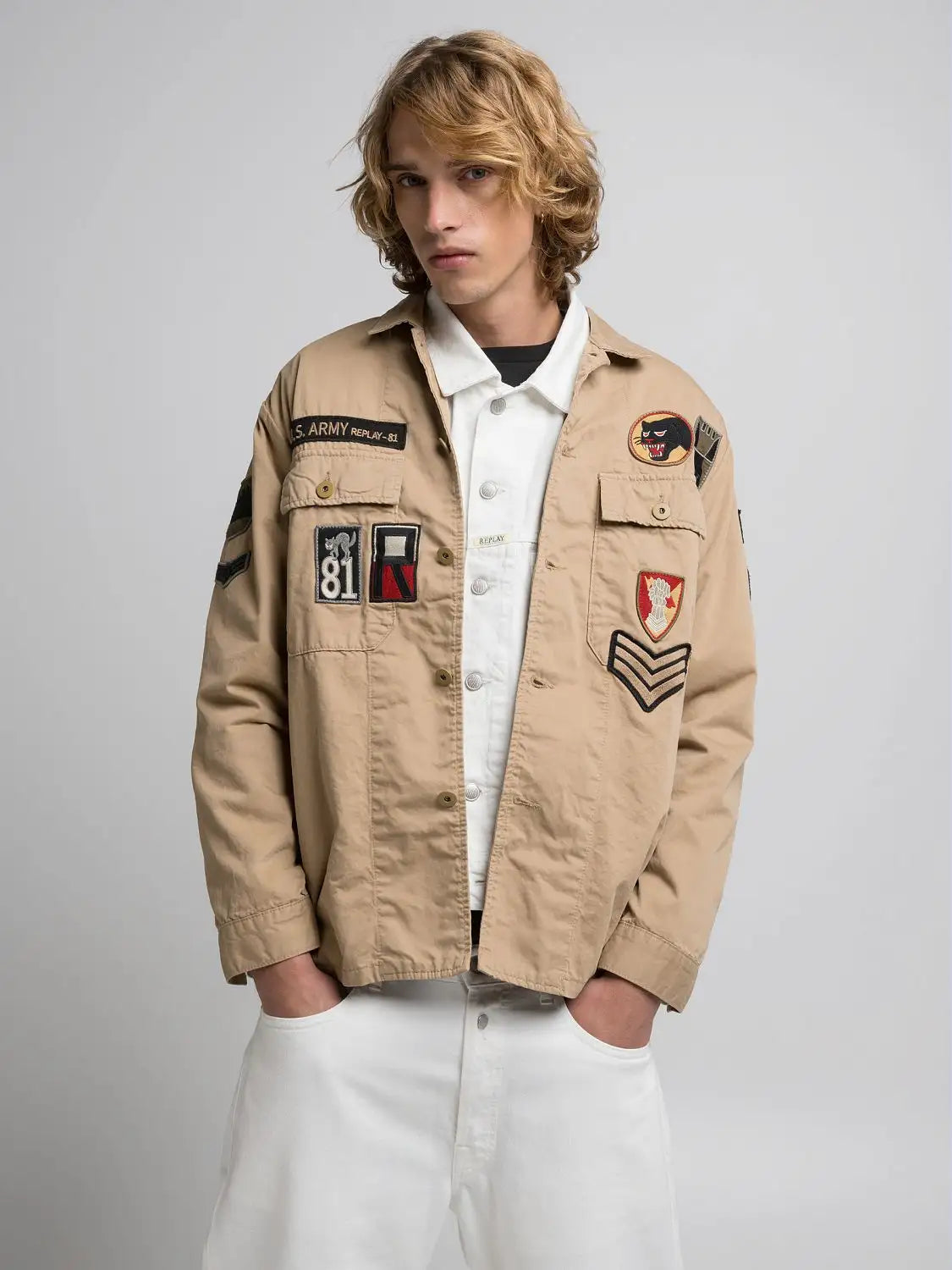 CHAQUETA CAMISERA CON PARCHES - BEIGE - REPLAY | M8445A.000.85172