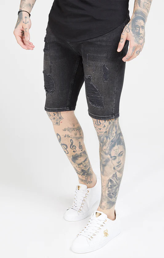 BERMUDAS VAQUERAS SKINNY - WASHED BLACK - SIKSILK - Blue Denim