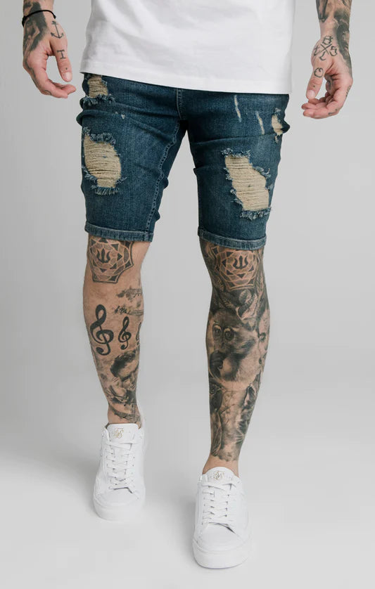 BERMUDAS VAQUERAS SKINNY - MIDSTONE BLUE - SIKSILK - Blue Denim