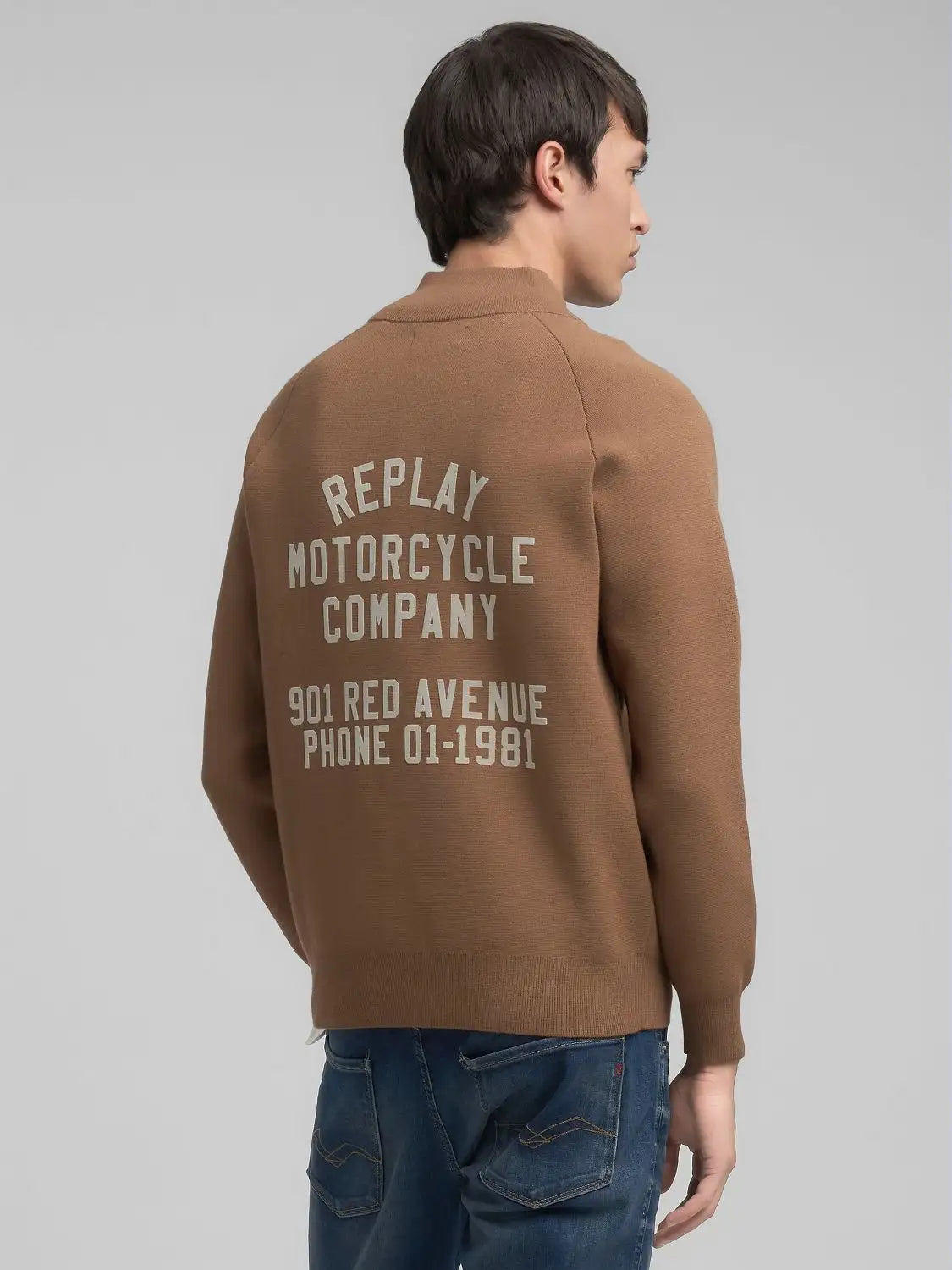 SUDADERA DE PUNTO CON CREMALLERA COMPLETA Y CUELLO ALTO - TABACO - REPLAY | UK4880.000.G23896