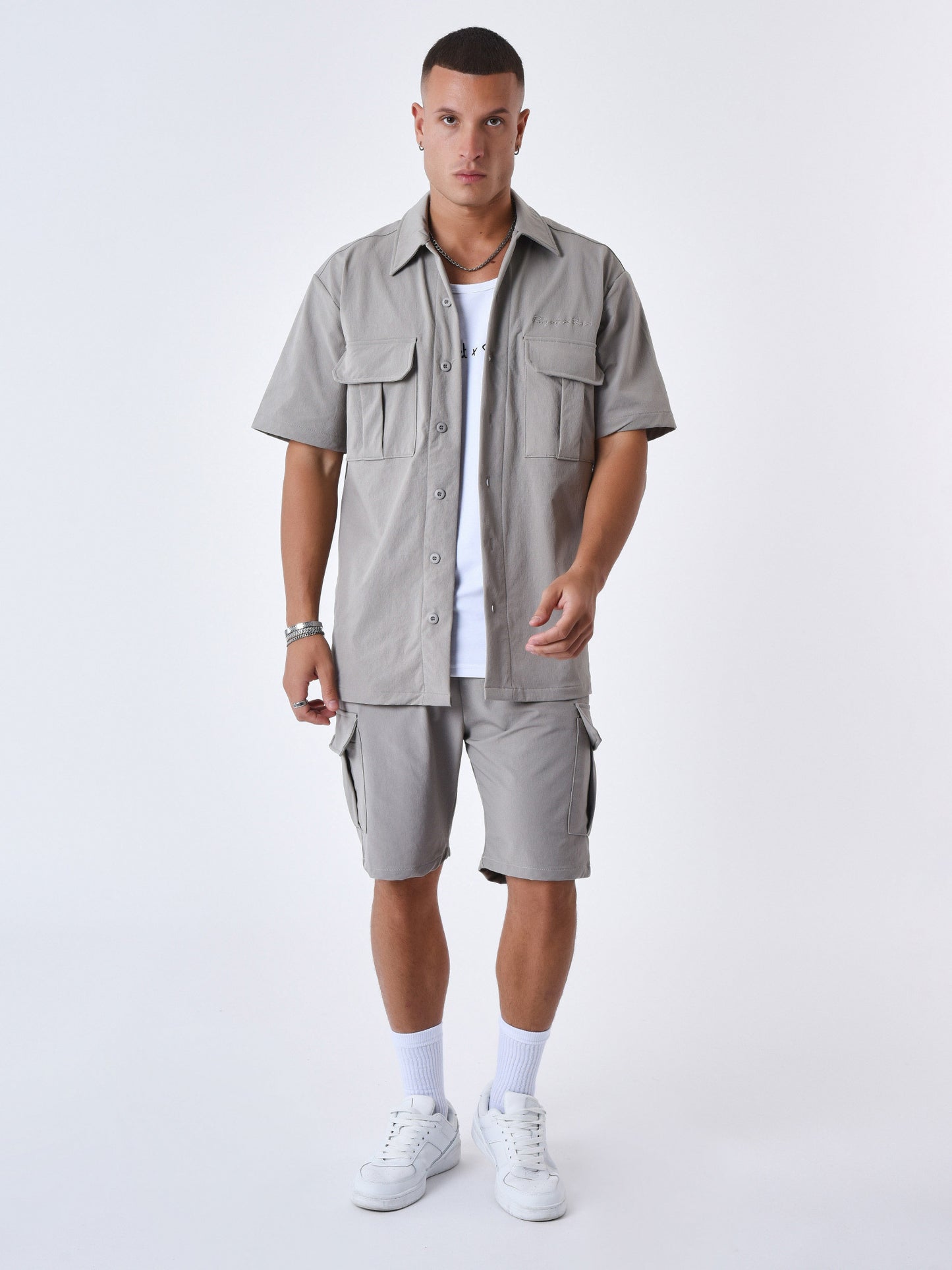 CAMISA DE MANGA CORTA CON TEXTURA ESTILO CARGO - TOPO - PROJECT X PARIS | 2310034_TP