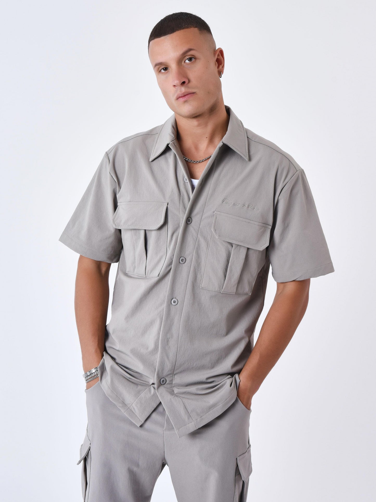 CAMISA DE MANGA CORTA CON TEXTURA ESTILO CARGO - TOPO - PROJECT X PARIS | 2310034_TP