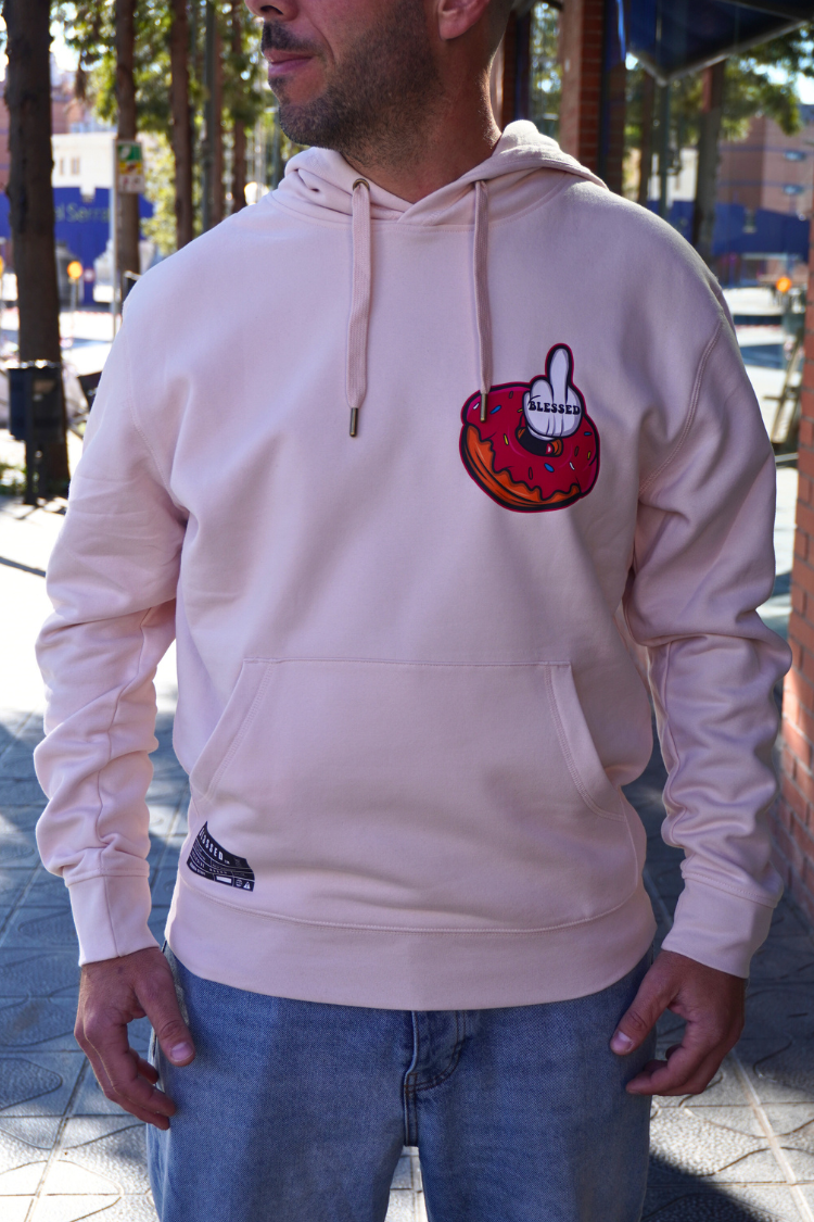 SUDADERA CON CAPUCHA "DONUT" - ROSA PASTEL - BLESSED BRAND