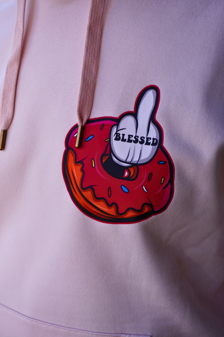 SUDADERA CON CAPUCHA "DONUT" - ROSA PASTEL - BLESSED BRAND