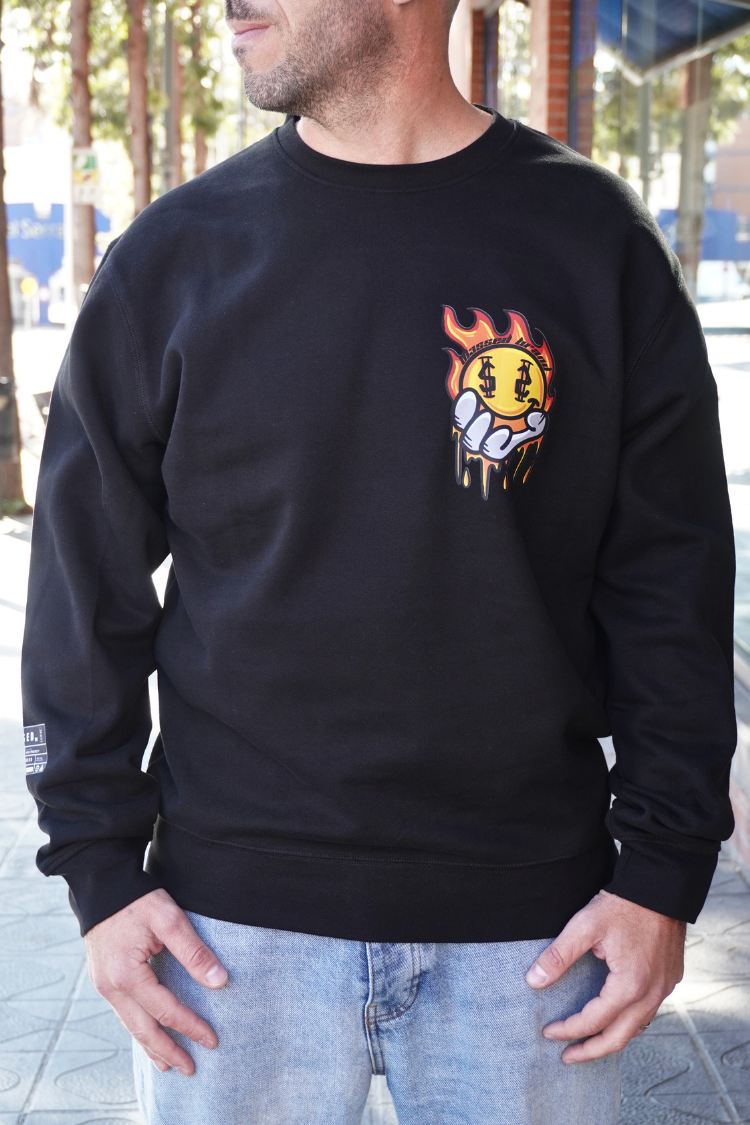 SUDADERA "FIRE SMILE" - NEGRO - BLESSED BRAND