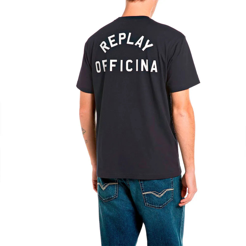 CAMISETA REGULAR FIT CON INSCRIPCIÓN INDUSTRIAL - AZUL MARINO - REPLAY | M12BE .008.00QMJ