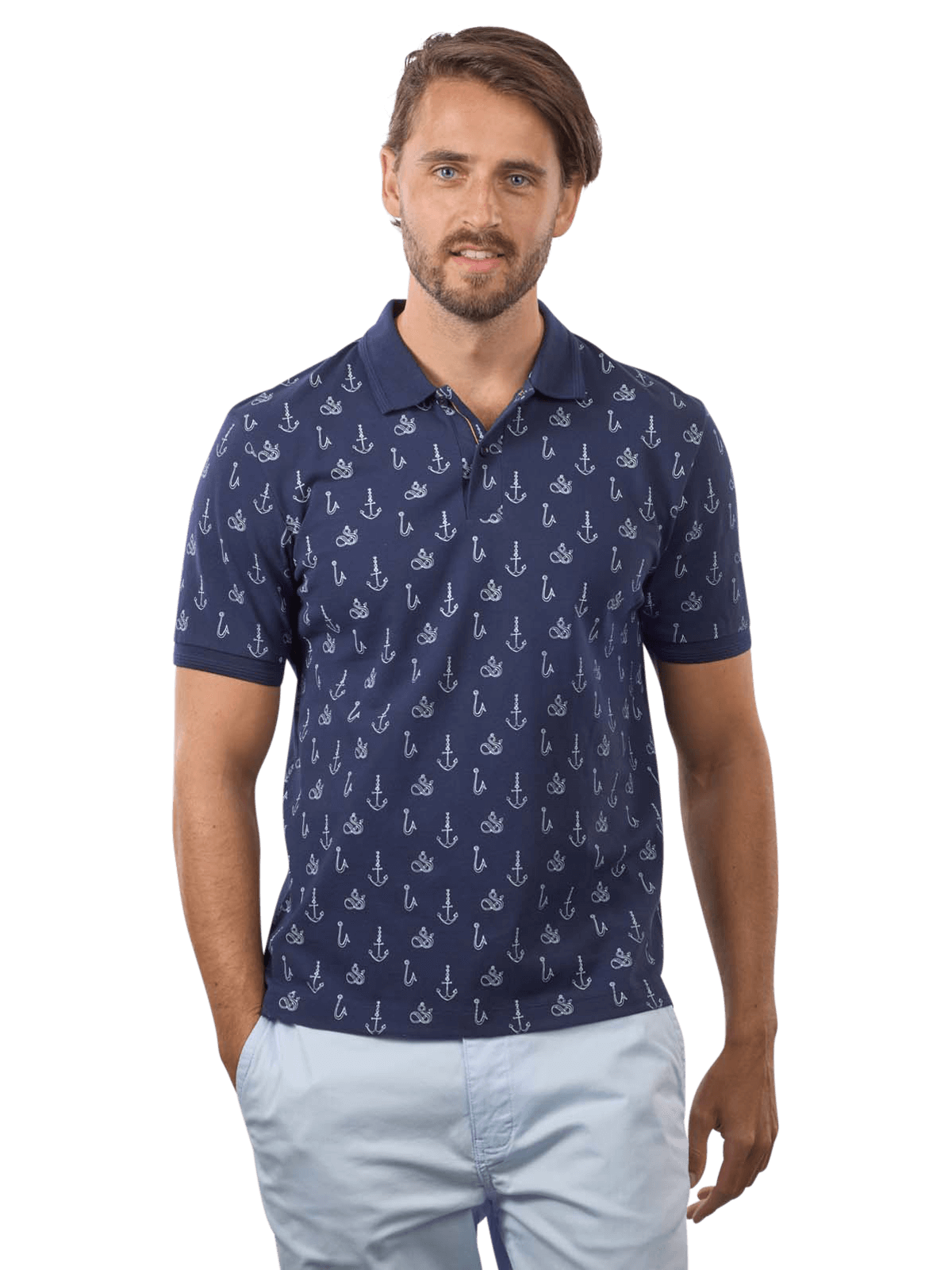 POLO CON ESTAMPADO INTEGRAL ANCLAS - AZUL MARINO - SCOTCH & SODA | 175555