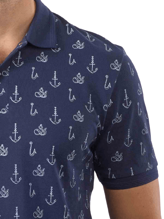 POLO CON ESTAMPADO INTEGRAL ANCLAS - AZUL MARINO - SCOTCH & SODA | 175555
