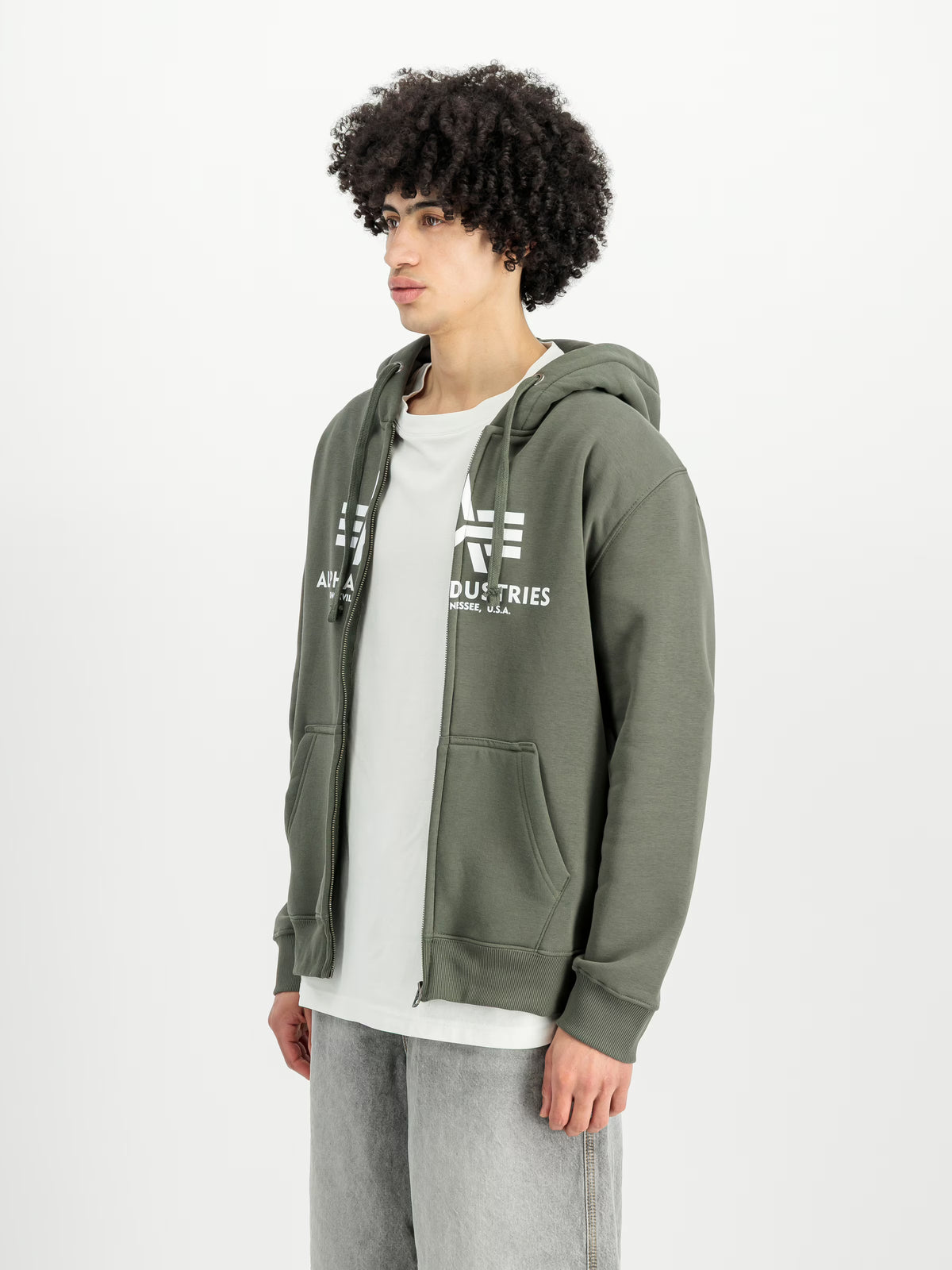 SUDADERA BÁSICA CON CREMALLERA Y CAPUCHA - VERDE OLIVA - ALPHA INDUSTRIES | 178325-142