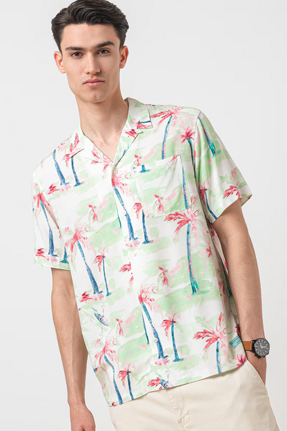 CAMISA DE MANGA CORTA HAWAIANA CON ESTAMPADO INTEGRAL DE PALMERAS - MULTICOLOR - SCOTCH & SODA | 177054