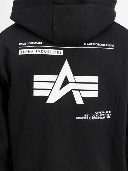 SUDADERA CAPUCHA "LABEL BACKPRINT" - NEGRO - ALPHA INDUSTRIES | 258333-03