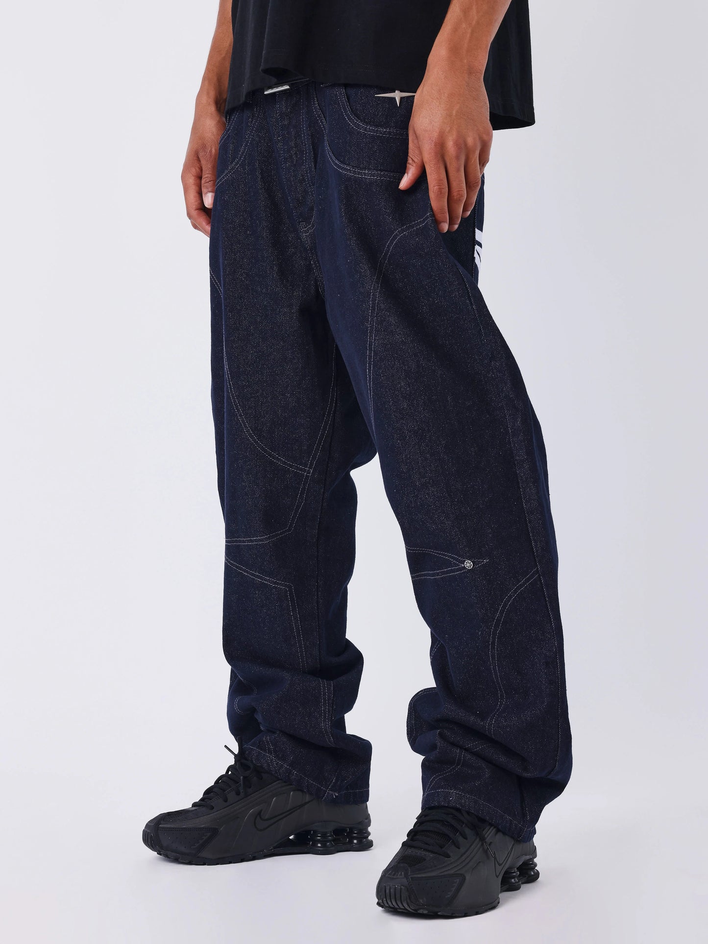 PANTALÓN VAQUERO LOOSE DE DENIM CRUDO CON COSTURAS POLARIS - AZUL - PROJECT X PARIS | PXP 2594417-JB