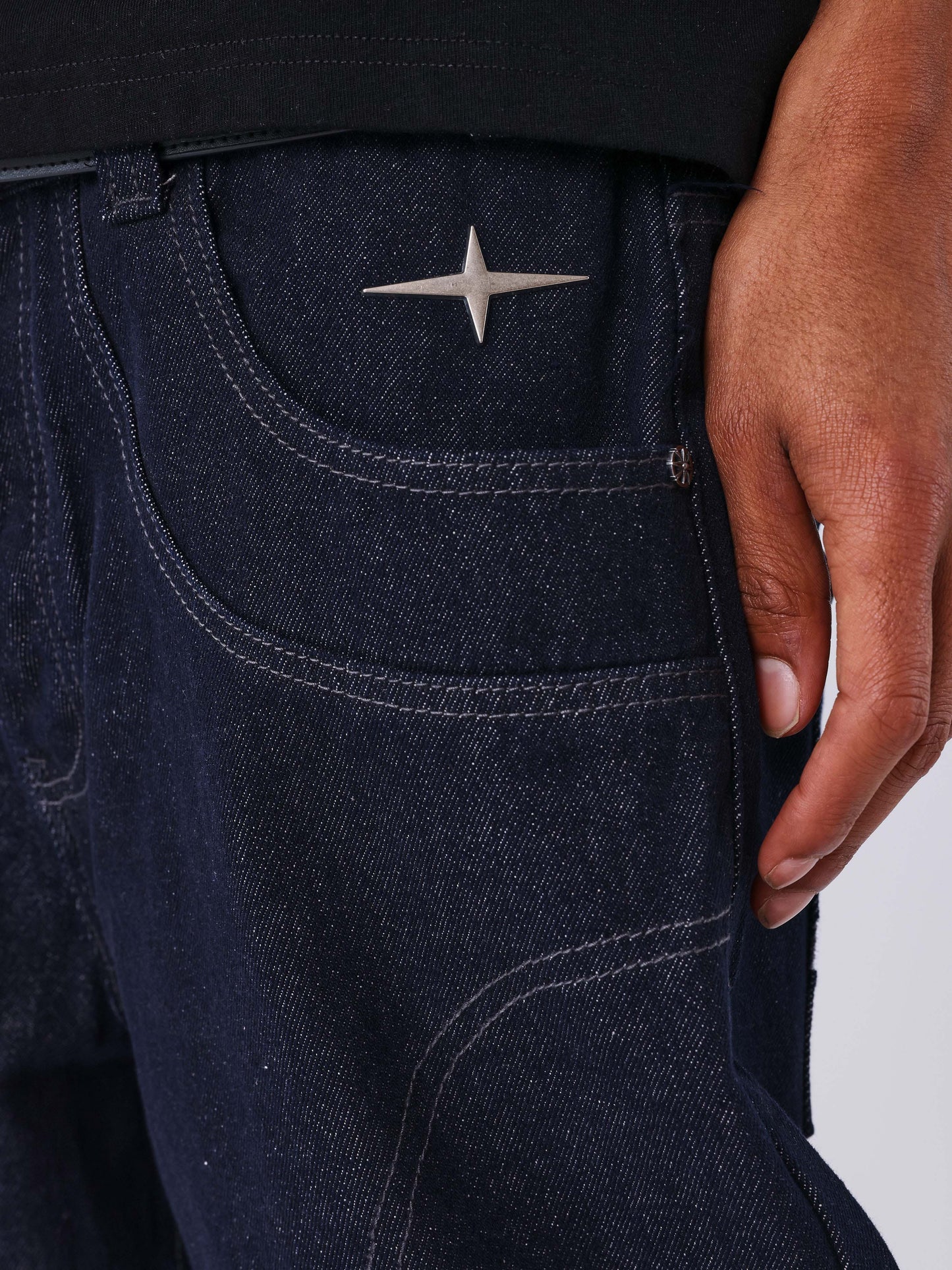 PANTALÓN VAQUERO LOOSE DE DENIM CRUDO CON COSTURAS POLARIS - AZUL - PROJECT X PARIS | PXP 2594417-JB