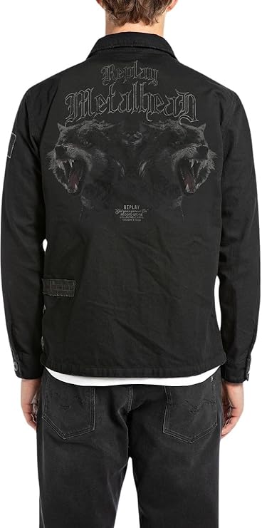 SOBRECAMISA CON INSCRIPCIÓN Y PARCHES RIDERS - NEGRO - REPLAY | M8825Q.000.84024T