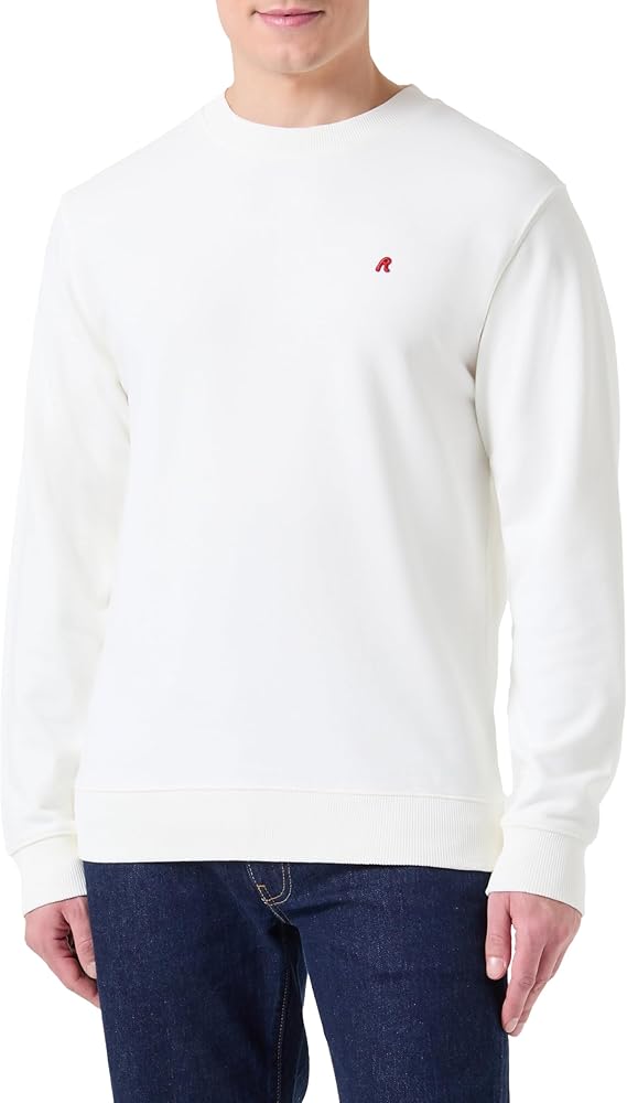 SUDADERA DE CUELLO REDONDO DE ALGODÓN PERCHADO - BLANCO - REPLAY | M3106 .000.23736P